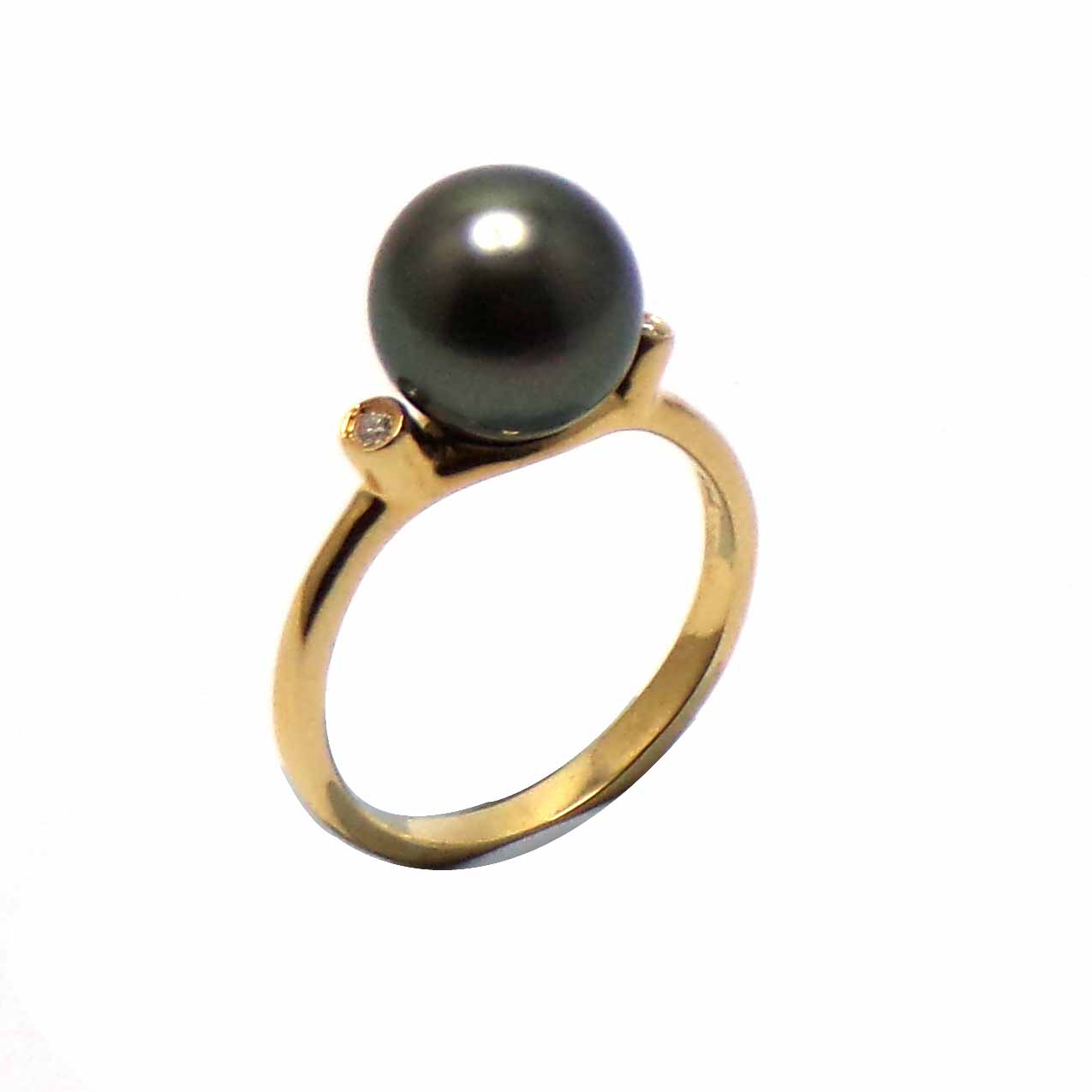 Bague or jaune diamants perles Tahiti