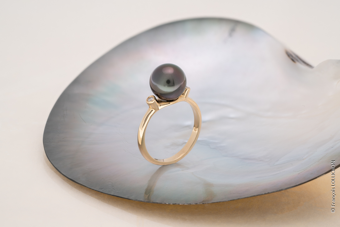 Bague en or jaune | Diamants et Perle de Tahiti – Image 2