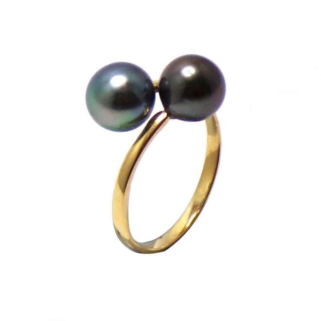 Bague Toi & Moi or jaune perles ovales