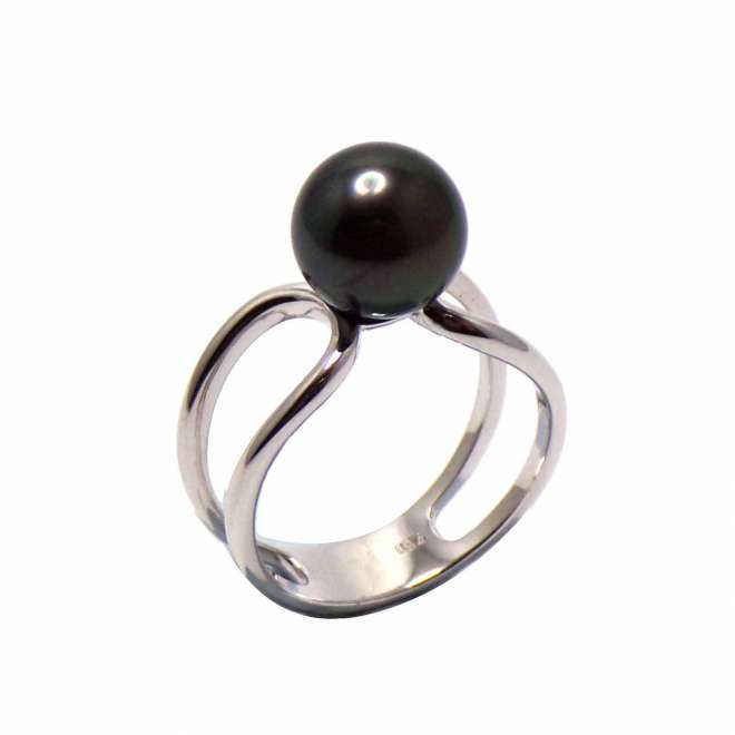 Bague or blanc perle noire Tahiti
