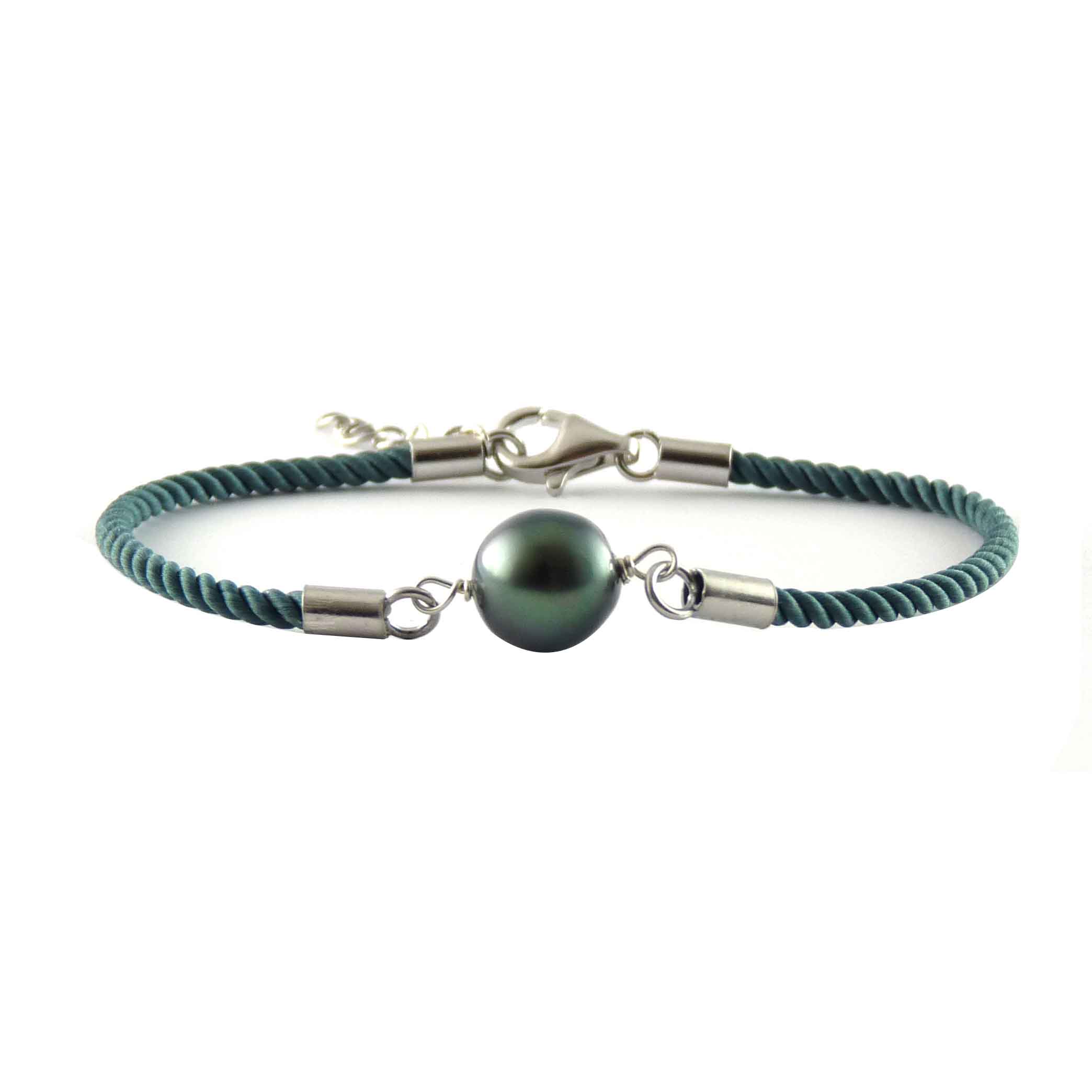 Bracelet perle coton soyeux argent bleu
