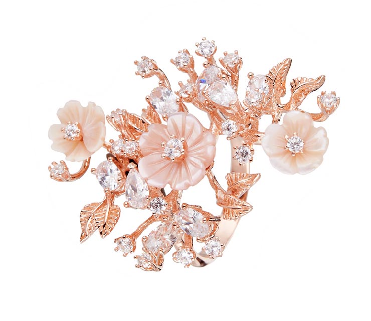 bague argent rosé bouquet La Nacre Fleurie