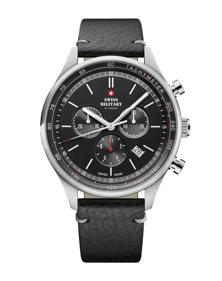 montre chronographe bracelet cuir noir