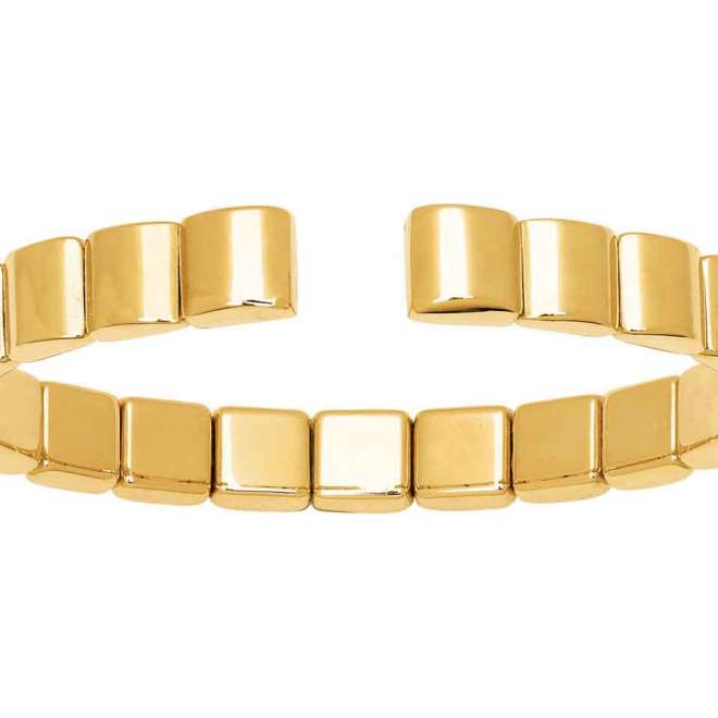 bracelet jonc ouvert motifs cubes or