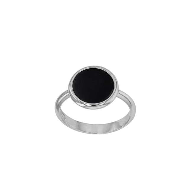 bague en argent avec agate noire ronde