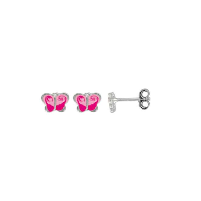 boucles d'oreilles papillon enfants en émail rose