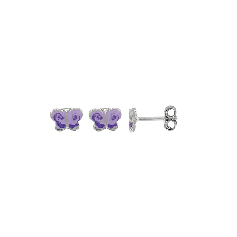 boucles d'oreilles papillon pour filles en émail violet