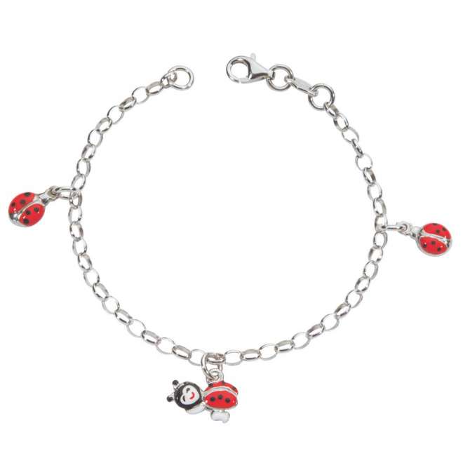 bracelet argent rhodié avec coccinelles
