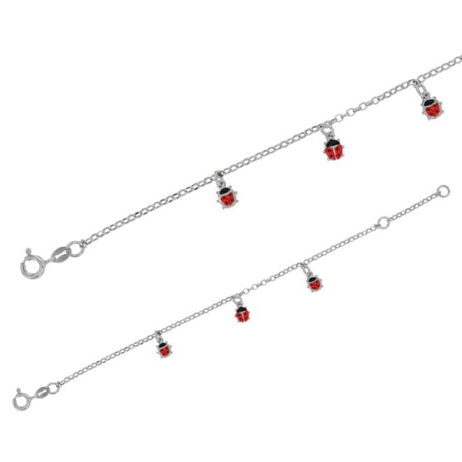 bracelet enfants en argent avec coccinelles en émail