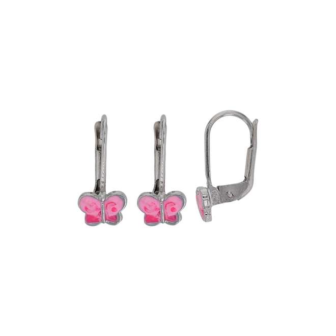 dormeuses papillon enfants en émail rose