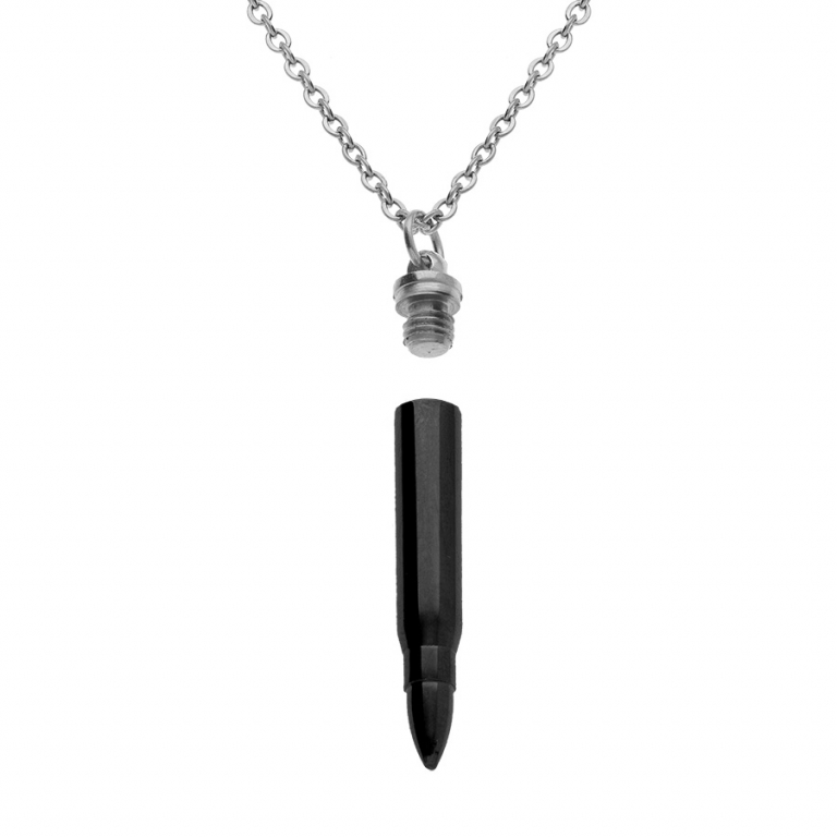 collier acier pendentif pvd noir balle de fusil – Image 2