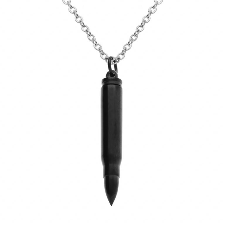 collier acier pendentif pvd noir balle de fusil